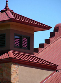Red metal roof on a house